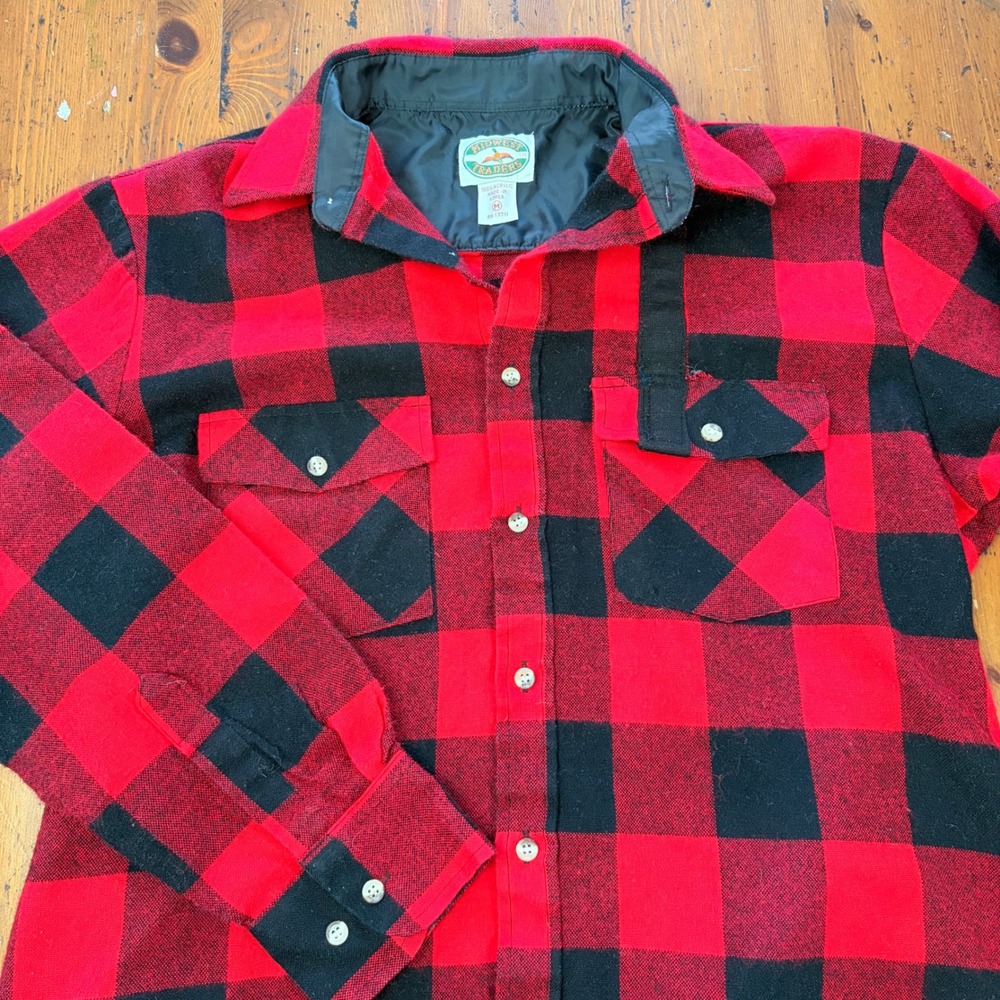 Midwest Traders Mens M Buffalo Plaid Flannel Work‎ Shirt Red Black 100% Acrylic